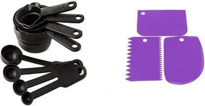 sell net retail 8 measuring cups and spoons,3 pcs cake scraper multi color Kitchen Tool Set(Black, Blue, Baking Tools)