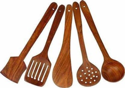 Smarts collection Wooden Serving Spoon Set (Pack of 5) Kitchen Tool Set(Brown, Cooking Spoon)