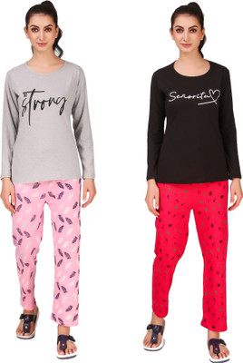 Trendy World Women Printed Multicolor Top & Pyjama Set