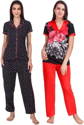 KEOTI Women Printed Red Shirt & Pyjama set
