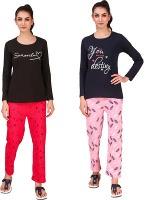 Fit N Fame Women Printed Multicolor Top & Pyjama Set