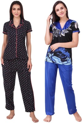 KEOTI Women Printed Blue Shirt & Pyjama set