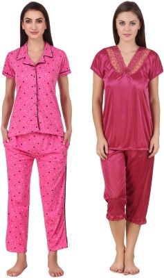 KEOTI Women Printed Pink Night Suit Set