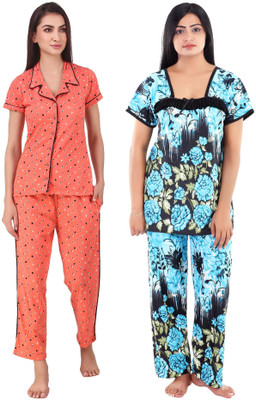 KEOTI Women Floral Print Blue Shirt & Pyjama set