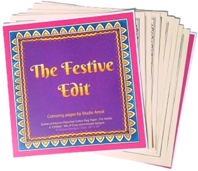 IndiaFx Festive Edit - Colouring Sheets - Pack of 8 - Madhubani / Orissa Art / Stress Free - Parent Kids Activity ( Colours Not Included) Sketch Pad(8 Sheets, Pack of 8)