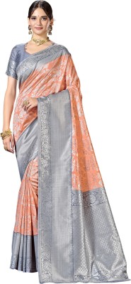 Sariya Woven Banarasi Silk Blend, Jacquard Saree(Pink, Grey)