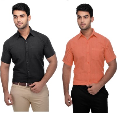 KOSZULE Men Solid Formal Black, Orange Shirt(Pack of 2)