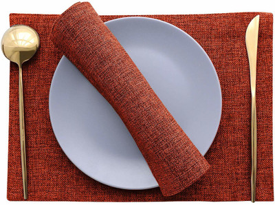 Casanest Rectangular Pack of 6 Table Placemat(Orange, Jute)