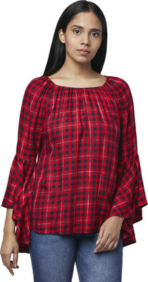 PARK AVENUE Casual Full Sleeve Checkered Women Red Top