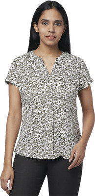 PARK AVENUE Casual Short Sleeve Printed Women Green Top