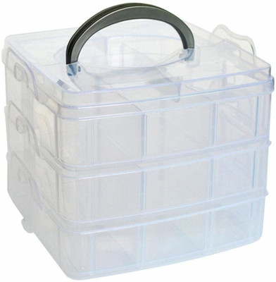 Rexmon 3 Layer 18 Grid Storage Box Cosmetics Storage Holder Jewelry Organizer Desktop Storage Box Detachable Plastic Make up Organiser 3 Layer, 18 Grid Vanity Box(Transparent)