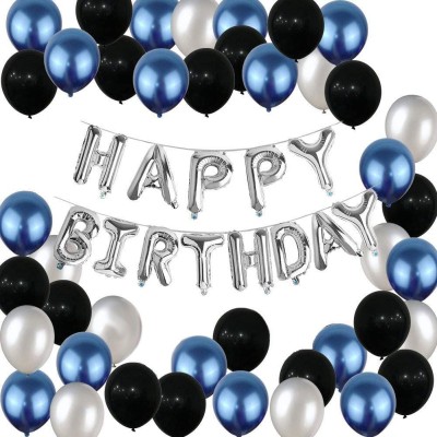 Eduway Solid Happy Birthday Foil Balloon Silver Metallic Balloons Letter Balloon(Black, Blue, Silver, Pack of 73)