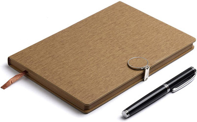 PAPERLLA Light Brown Notebook Diary - Executive A5 Multipurpose Faux Leather Planner, Office Notepad, Personal Diary for Girls and Boys with Pen. A5 Notebook RULED 180 Pages(TAN BROWN)