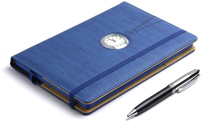 PAPERLLA Blue Daily Diary - Stylish Multipurpose Stationery A5 Travel Journal, Monthly, Yearly Planner, Gift for Men and Women with Clock, Elastic Lock and Pen. A5 Planner/Organizer RULED 180 Pages(Blue)