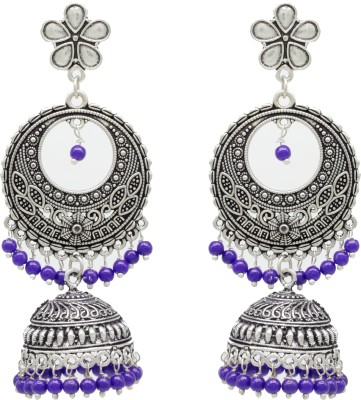 GLAMOURA Indian Traditional Rajasthan Ethnic Trendy Stylish EARRING Pair Designer Oxidized German Silver Wedding Anniversary and Special Occasion Gift for Girls and women-GJGE-036-4-Earrings-Pair German Silver Jhumki Earring