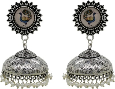 GLAMOURA Indian Traditional Rajasthan Ethnic Trendy Stylish EARRING Pair Designer Oxidized German Silver Wedding Anniversary and Special Occasion Gift for Girls and women-GJGE-039-4-Earrings-Pair German Silver Jhumki Earring