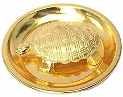 KANISHQ Copper Good Luck Feng Shui Metal Tortoise Turtle Plate Yantra Decorative Showpiece  -  1 cm(Brass, Gold)