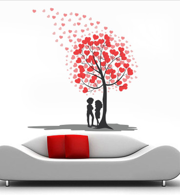 StickerYard 63 cm Couple Under Heart Tree Self Adhesive Sticker(Pack of 1)