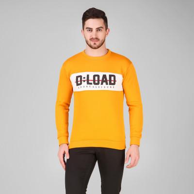 ANIXA Printed Round Neck Casual Men Yellow Sweater
