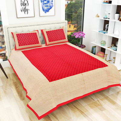 Hari Om 144 TC Cotton Queen Jaipuri Prints Flat Bedsheet(Pack of 1, Red)