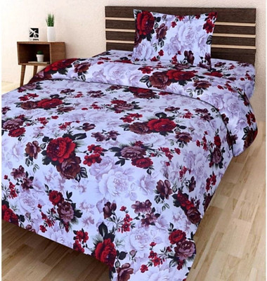 ANU YASH 140 TC Polycotton Single Floral Flat Bedsheet(Pack of 1, Multicolor)