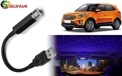 Selifaur USB118 Car Interior Atmosphere LED Decorative Light Portable USB Ambient Roof Ceiling Star Laser Light Creta Car Fancy Lights(Black, Blue)