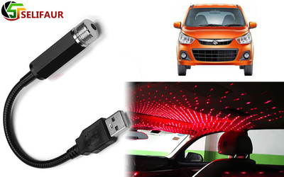 Selifaur S2S201 Car Interior Atmosphere LED Decorative Light Portable USB Ambient Roof Ceiling Star Laser Light Alto K10 New Car Fancy Lights(Black, Red)