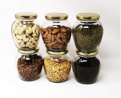 HKC HOUSE Glass Grocery Container  - 300 ml(Pack of 6, Clear)
