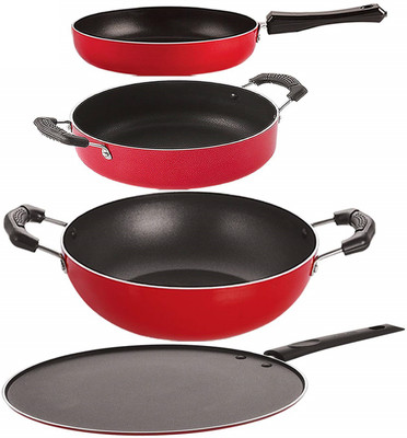 NIRLON FP12_KD14_ST11_CS24 Non-Stick Coated Cookware Set(PTFE (Non-stick), Aluminium, 4 - Piece)