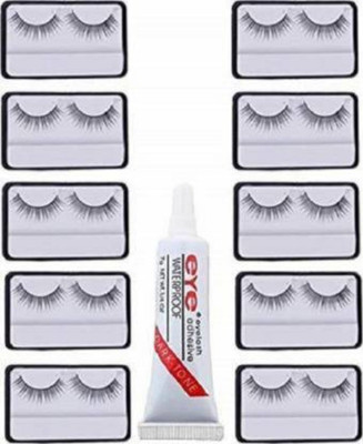 AVEU false eyelashes 10 pcs and 1 pcs eyelash glue (Pack of 11)(Pack of 10)
