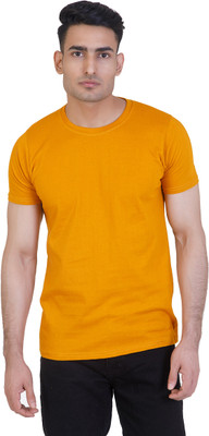 VASHNI STYLE Solid Men Round Neck Yellow T-Shirt
