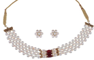 Vishaka pearls jewellers Alloy White, Red Jewellery Set(Pack of 1)