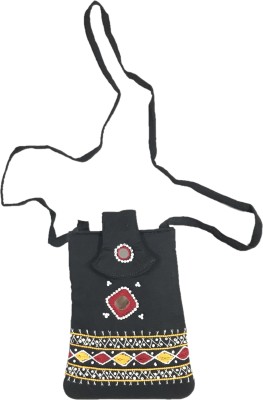 SriShopify Black, Yellow, Red Sling Bag Banjara Mirror Work Mobile Sling Bag Saree Pouch For Women Black Medium