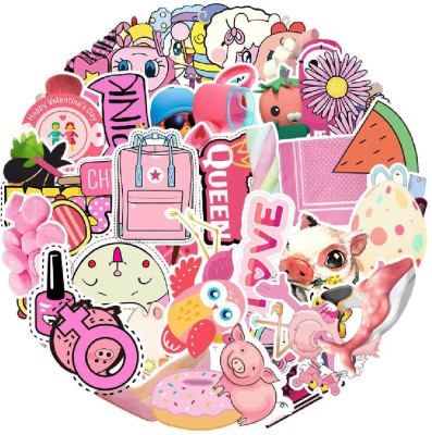 IDREAM 4 cm Girl Pink Fun Self Adhesive Die Cut Self Adhesive Sticker(Pack of 52)