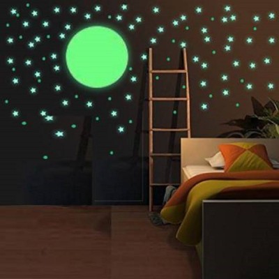 Ashamohar 3 cm Glow in the Dark Galaxy of Stars round Dot Large Moon with Moon Radium Night Glow wall stickers Perfect For Kids Bedding Room or Birthday Toys Gift ,Beautiful Wall Decals ,Bright and Realistic (230 Star and Big Size Moon) Self Adhesive Sticker(Pack of 4)