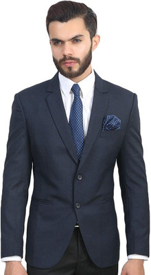 Dhingra Solid Single Breasted Formal Men Blazer(Dark Blue)