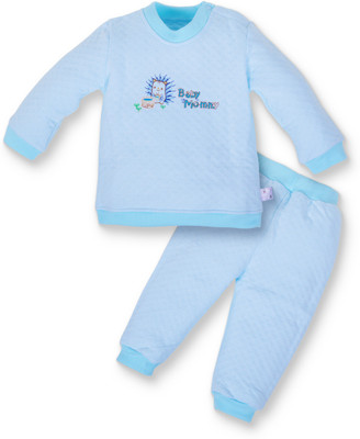 Pokory Kids Nightwear Baby Boys & Baby Girls Printed Cotton Blend(Light Blue Pack of 1)