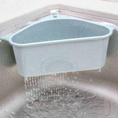 NILKANTH ENTERPRISE Triangle Shape Sink Storage Rack Drain Shelf Suction Cup Sink Soap Holder Kitchen Sucker Storage Drain Rack Corner Organizer, Multifunctional Collapsible Strainer (Blue Pack of 1) Colander(Blue)