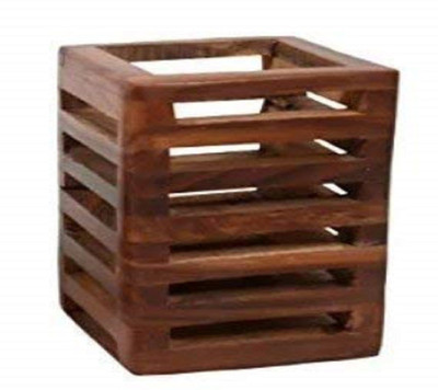 Fleurs De Rocaille 1 Compartments Wood Pen Holder(Brown)