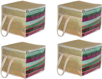 AARON INC AI_YB_004 L Saree Cover with handles and transparent front ,(Pack of 4), Yellow Flower AI_YB_004(Yellow)