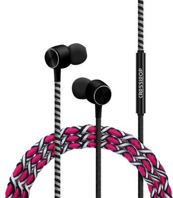 CROSSLOOP PRO Series Braided Tangle Free Designer Earphone with Metallic Driver for Extra Bass, in-Line Mic & Multi-Functional Remote with Voice Command Support, 3.5mm Universal Jack (Pink & Blue) Wired Headset(Pink, In the Ear)