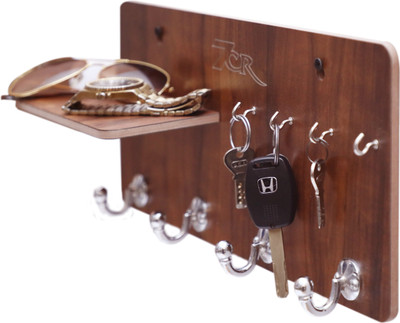 7CR Big H-Shelf 4K-4B (WB) Wood Key Holder(8 Hooks, Brown)
