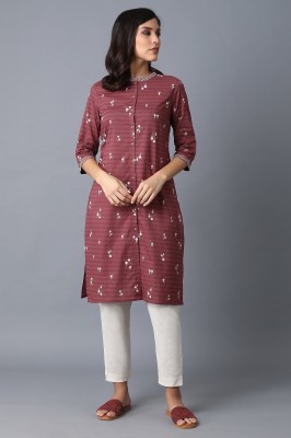 W Women Printed Straight Kurta(Maroon)