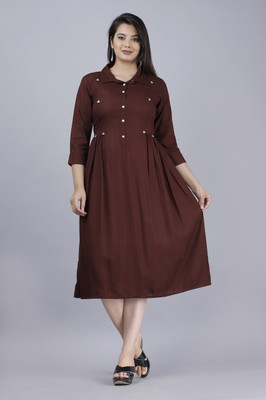 LASHKARINA Women Solid A-line Kurta(Brown)