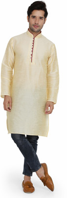 Royal Kurta Men Self Design Straight Kurta(Gold)