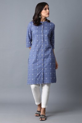 W Women Ikat Straight Kurta(Blue)