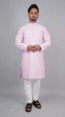 Latest Chikan Men Self Design Straight Kurta(Pink)