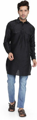 Royal Kurta Men Solid Pathani Kurta(Black)