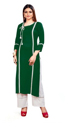 shifa fashion Women Self Design Straight Kurta(Green)