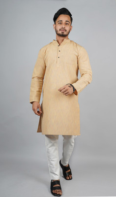 Latest Chikan Men Self Design Straight Kurta(Beige)